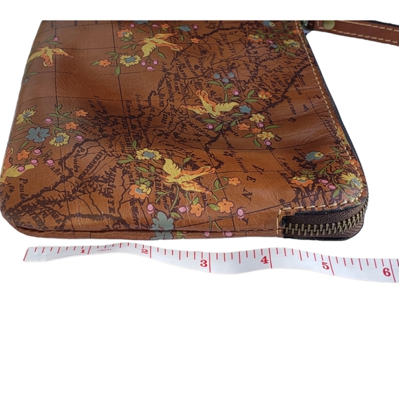 NWT Patricia Nash Cassini Wristlet Floral Map pattern Brown Leather w/strap - Picture 8 of 10